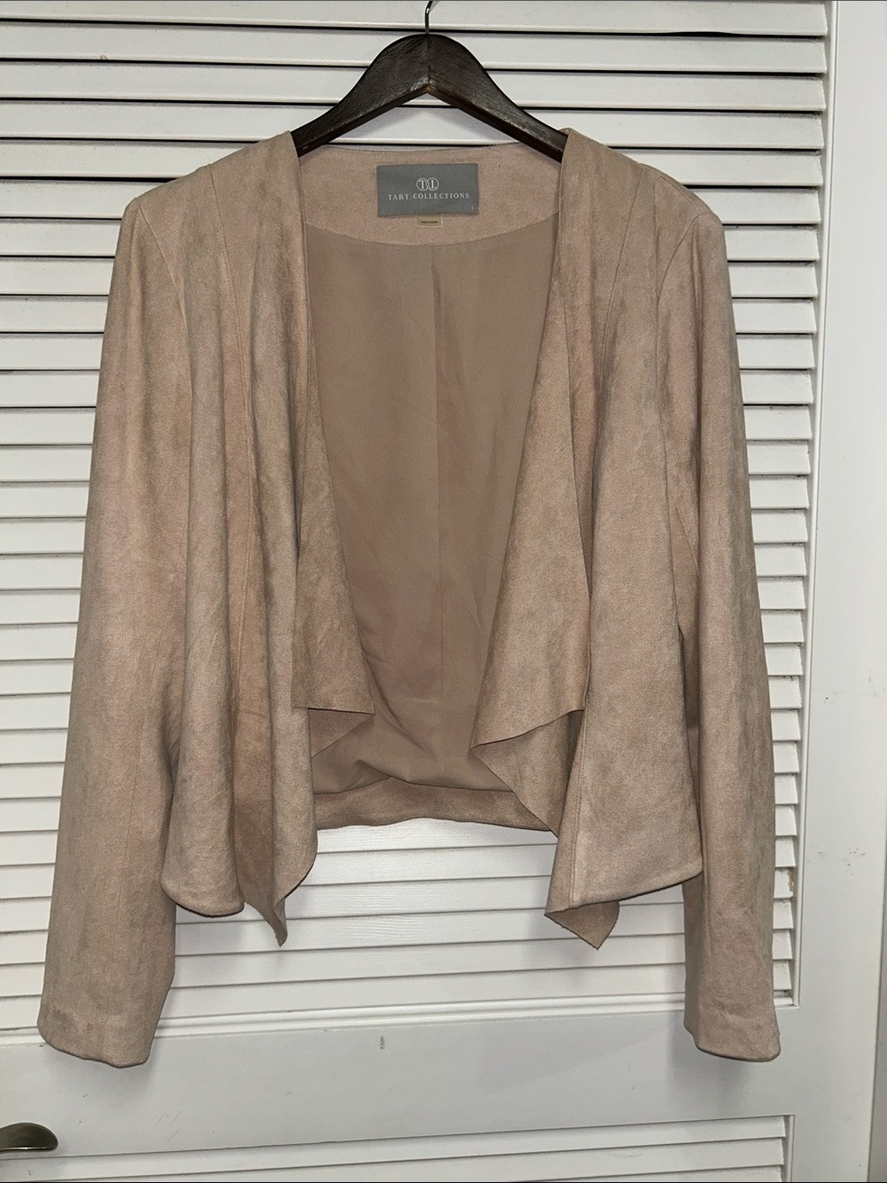 Women's Taupe Suede Look Open Front Jacket